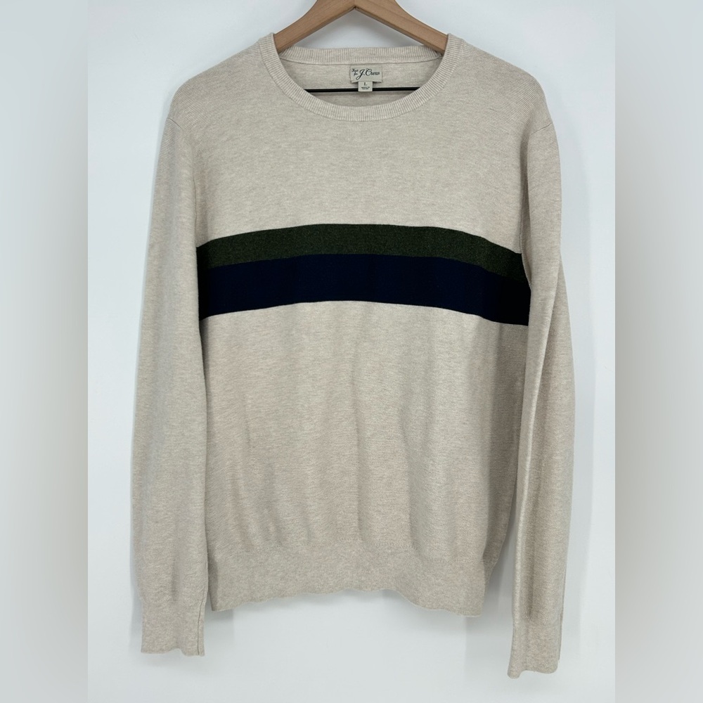 J.Crew Men's Cotton Crewneck Sweater In Striped Garter Stich-‎ Size Large